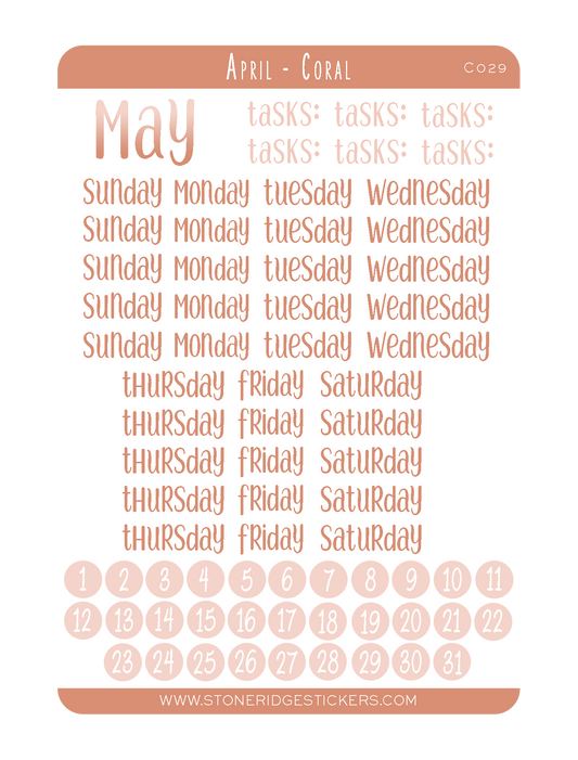 May Calendar Sticker Sheet