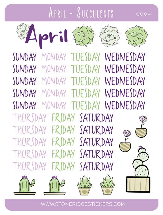 April - Succulent Sticker Sheet