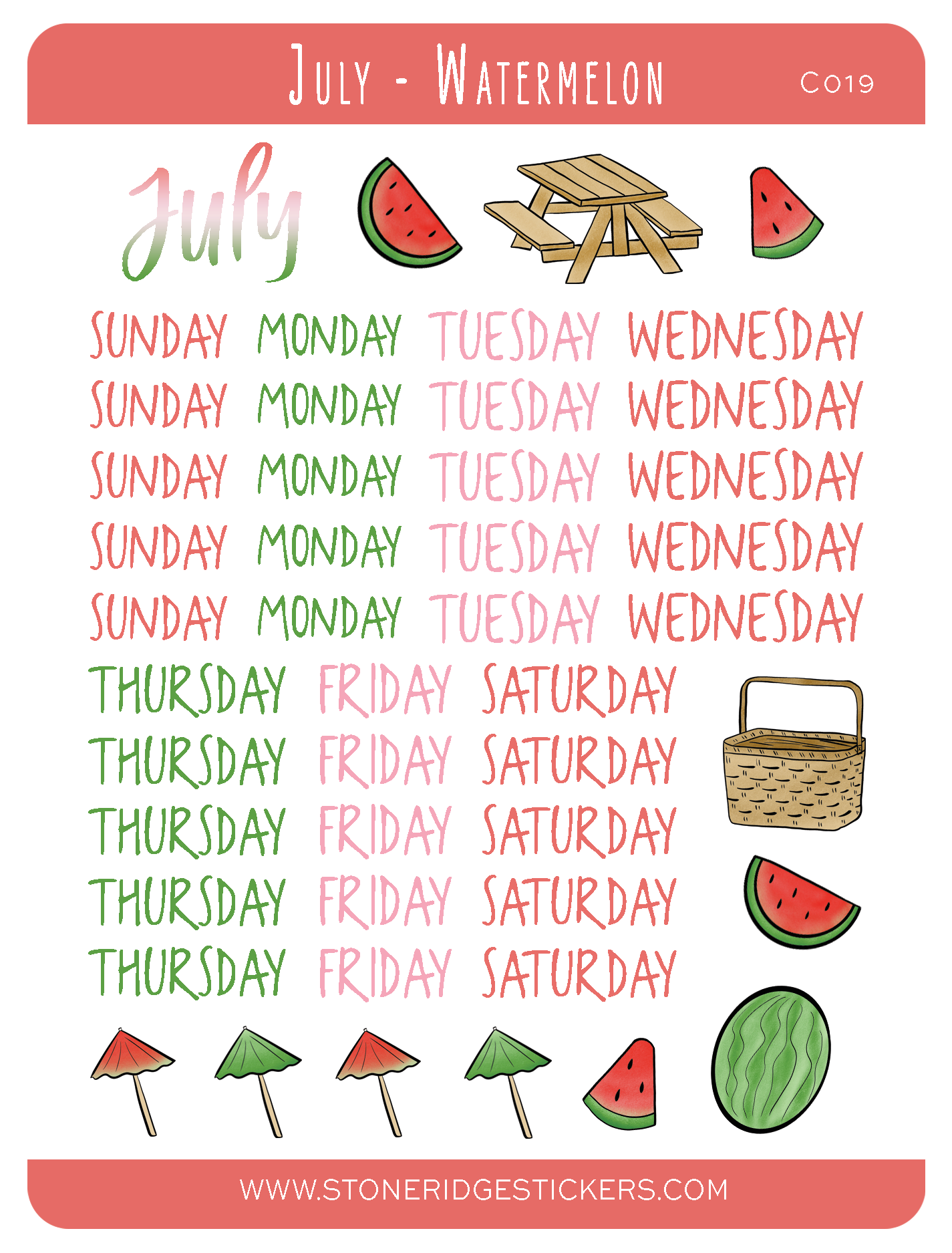 July - Watermelon Sticker Sheet