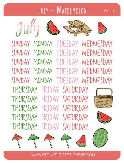 July - Watermelon Sticker Sheet