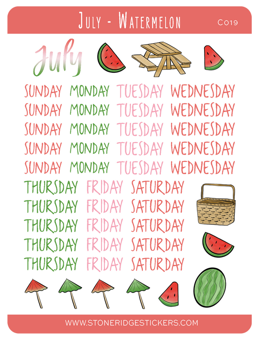 July - Watermelon Sticker Sheet