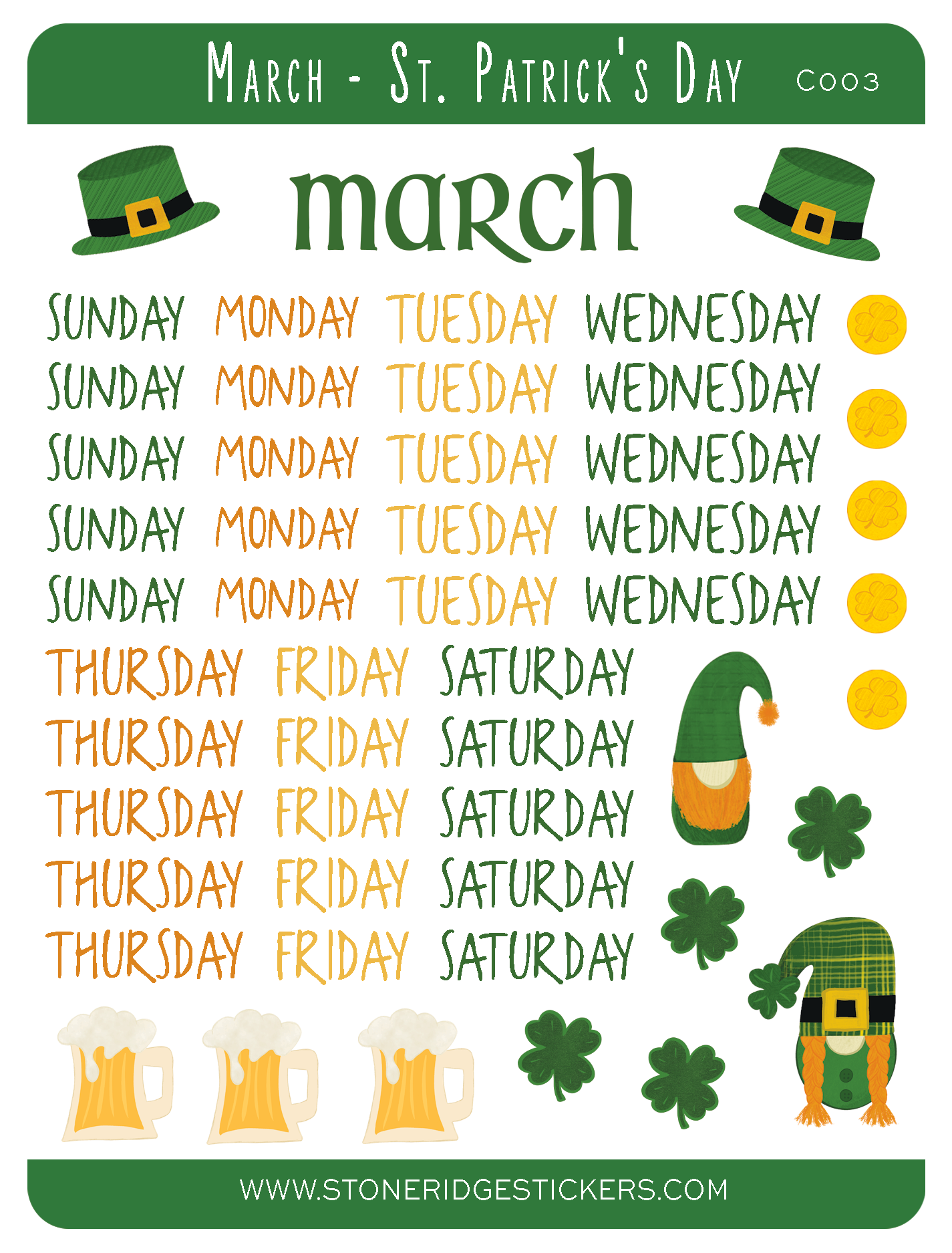 March - St. Patrick's Day Sticker Sheet