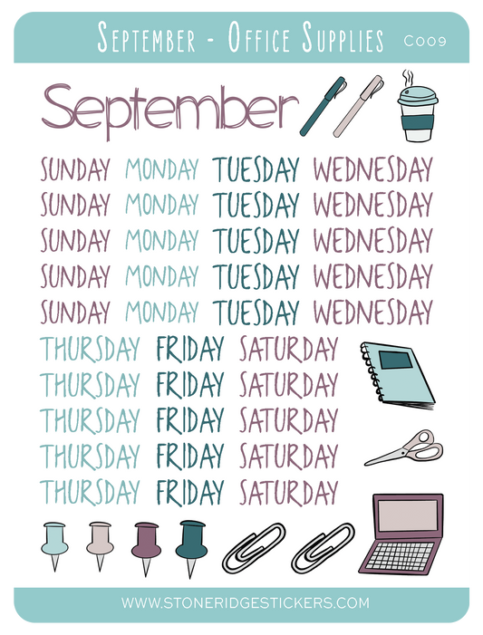 September - Office Supplies Sticker Sheet