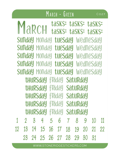 March Calendar Sticker Sheet