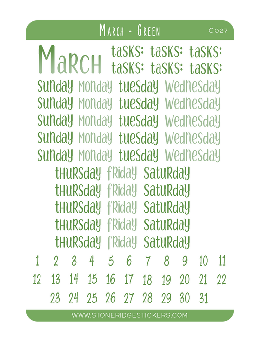 March Calendar Sticker Sheet